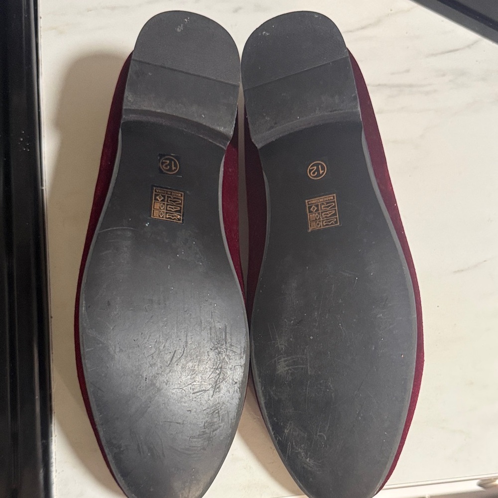 EUC Red Velvet Loafers with Gold Accent - Picture 9 of 12